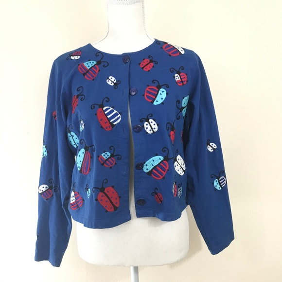 Michael Simon Embroidered Ladybug Button Cardigan - Picture 2 of 8